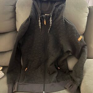Roxy Black Hoodie with Logo and Patterned Drawcord